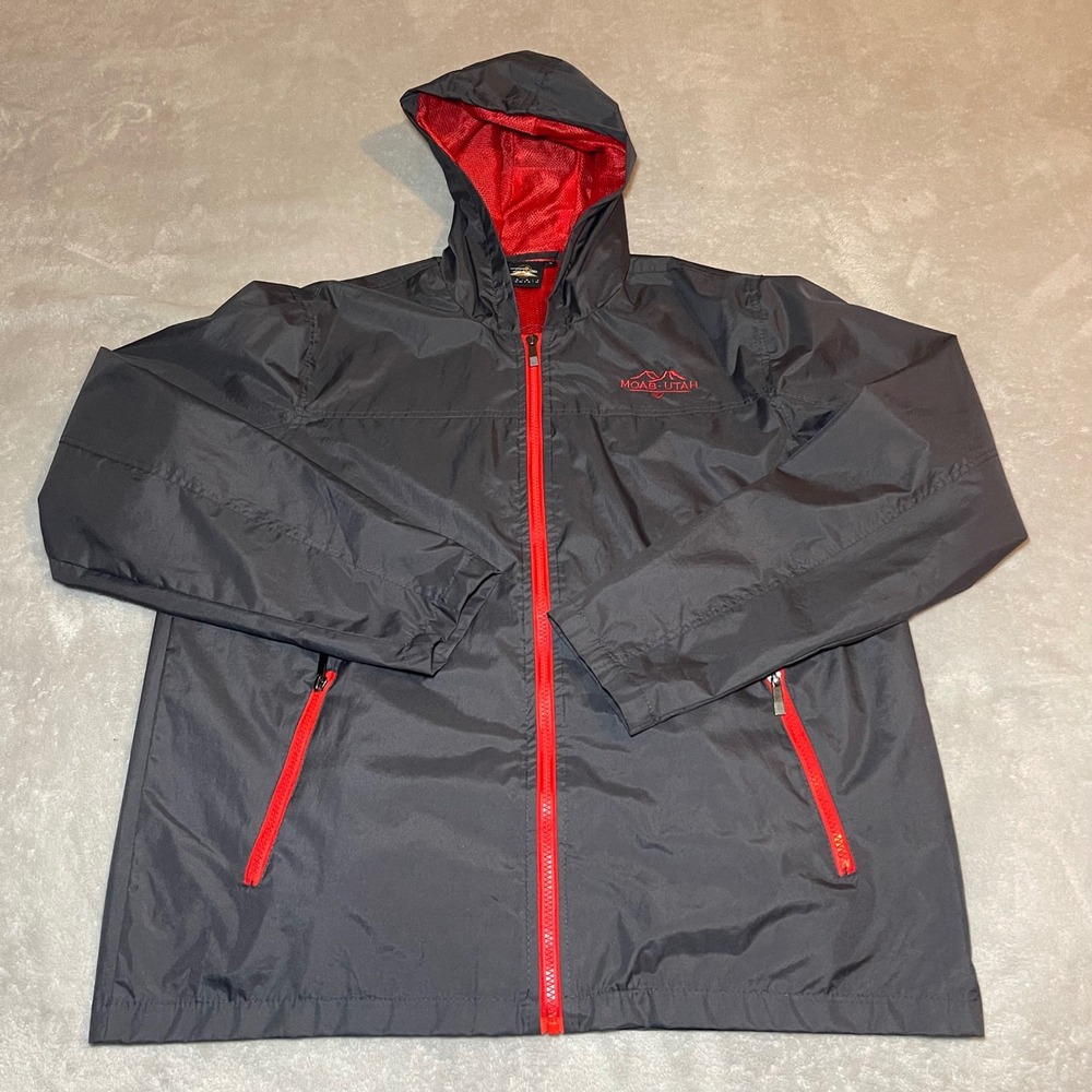 Prairie Mountain Jacket Mens Small Black Red Moab Utah Hooded Windbreaker Zip